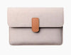 Minimalist Leather MacBook Sleeve – Taupe & Brown Tab Closure